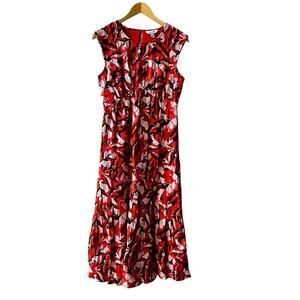 Nine West Orange Floral Print Sleeveless Maxi Dress Size S Small